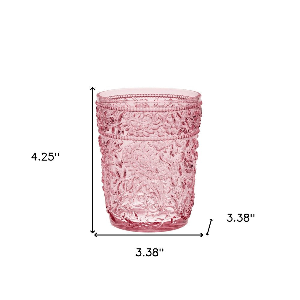 Set of Four Pink Paisley Acrylic Stemless Whiskey Glasses HomeRoots