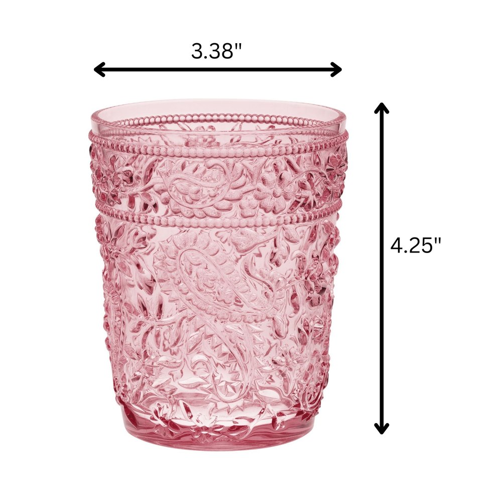 Set of Four Pink Paisley Acrylic Stemless Whiskey Glasses HomeRoots