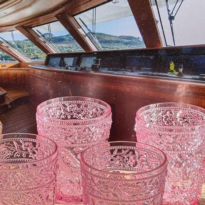 Set of Four Pink Paisley Acrylic Stemless Whiskey Glasses HomeRoots