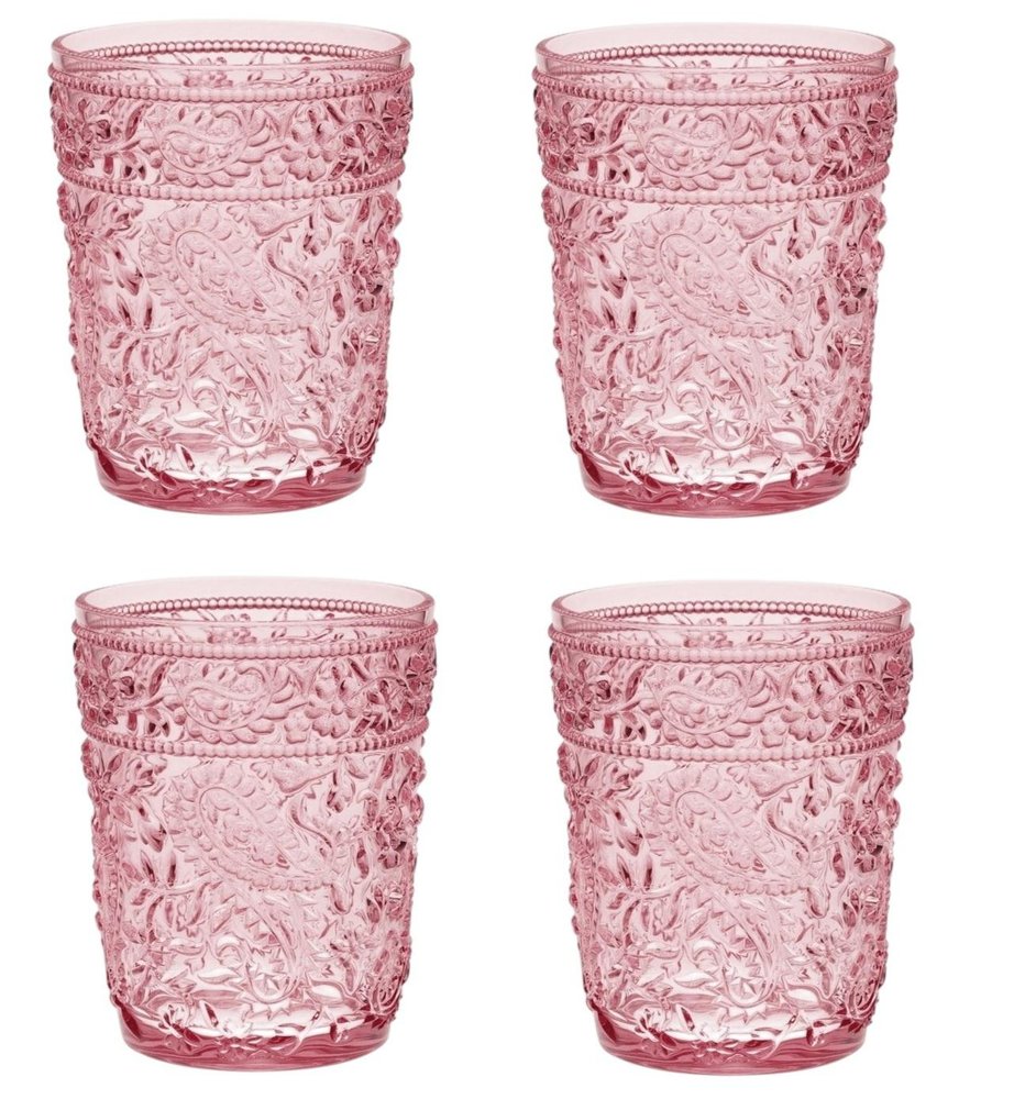 Set of Four Pink Paisley Acrylic Stemless Whiskey Glasses HomeRoots