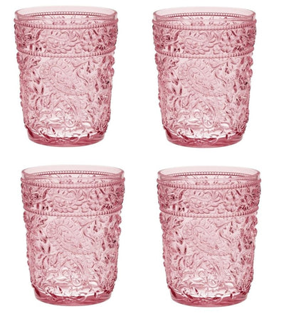 Set of Four Pink Paisley Acrylic Stemless Whiskey Glasses HomeRoots
