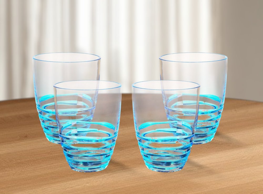 Set of Four Clear and Blue Acrylic Stemless Whiskey Glasses HomeRoots