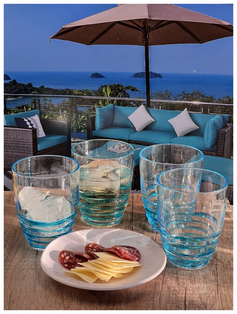 Set of Four Clear and Blue Acrylic Stemless Whiskey Glasses HomeRoots