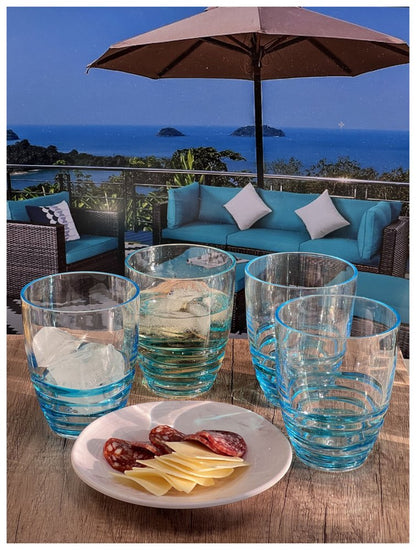 Set of Four Clear and Blue Acrylic Stemless Whiskey Glasses HomeRoots