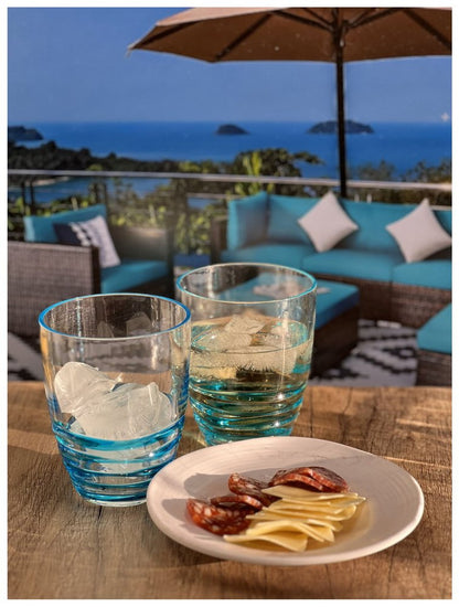 Set of Four Clear and Blue Acrylic Stemless Whiskey Glasses HomeRoots