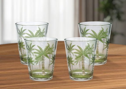 Set of Four Green Floral Acrylic Stemless Whiskey Glass HomeRoots