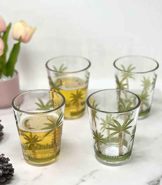 Set of Four Green Floral Acrylic Stemless Whiskey Glass HomeRoots