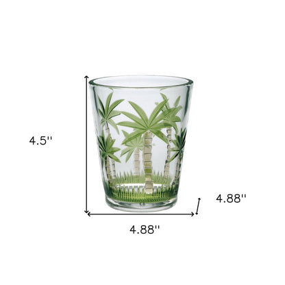 Set of Four Green Floral Acrylic Stemless Whiskey Glass HomeRoots