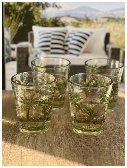 Set of Four Green Floral Acrylic Stemless Whiskey Glass HomeRoots
