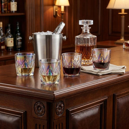 Set of Four Rainbow Geometric Acrylic Stemless Whiskey Glass HomeRoots