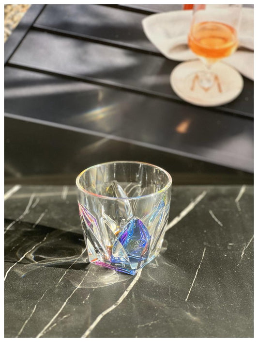 Set of Four Rainbow Geometric Acrylic Stemless Whiskey Glass HomeRoots