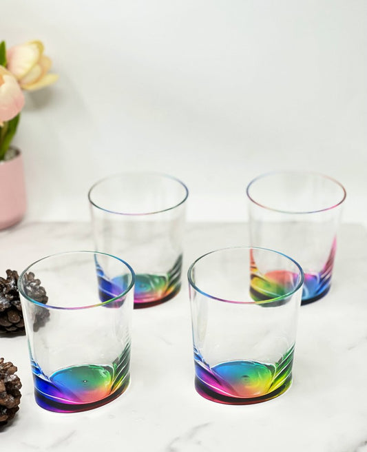 Set of Four Rainbow Geometric Acrylic Stemless Whiskey Glass HomeRoots