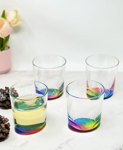 Set of Four Rainbow Geometric Acrylic Stemless Whiskey Glass