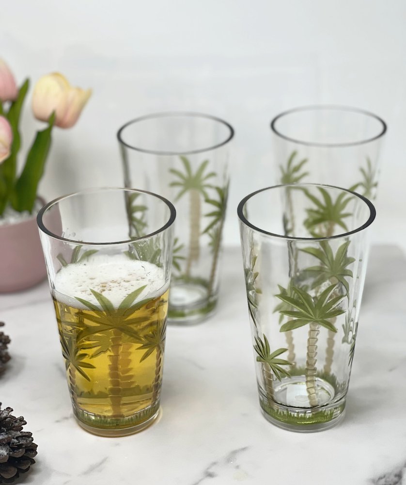 Set of Four Clear and Green Palm Tree Acrylic Highball Glasses HomeRoots