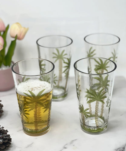Set of Four Clear and Green Palm Tree Acrylic Highball Glasses HomeRoots