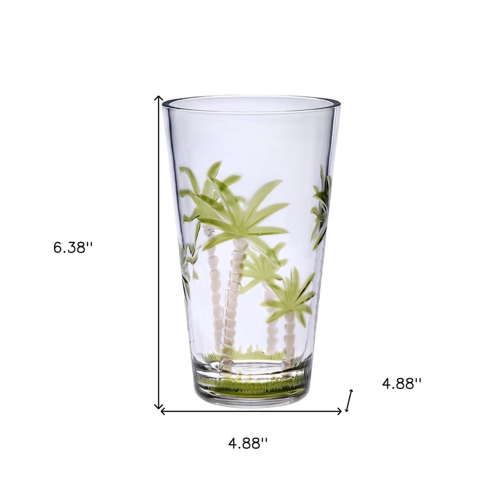 Set of Four Clear and Green Palm Tree Acrylic Highball Glasses HomeRoots