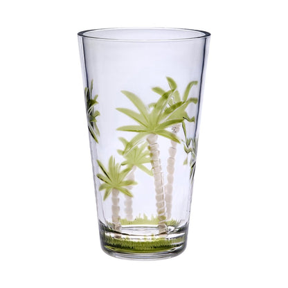 Set of Four Clear and Green Palm Tree Acrylic Highball Glasses HomeRoots
