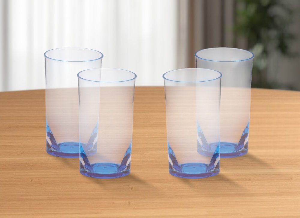 Set of Four Clear and Blue Acrylic Highball Glasses HomeRoots