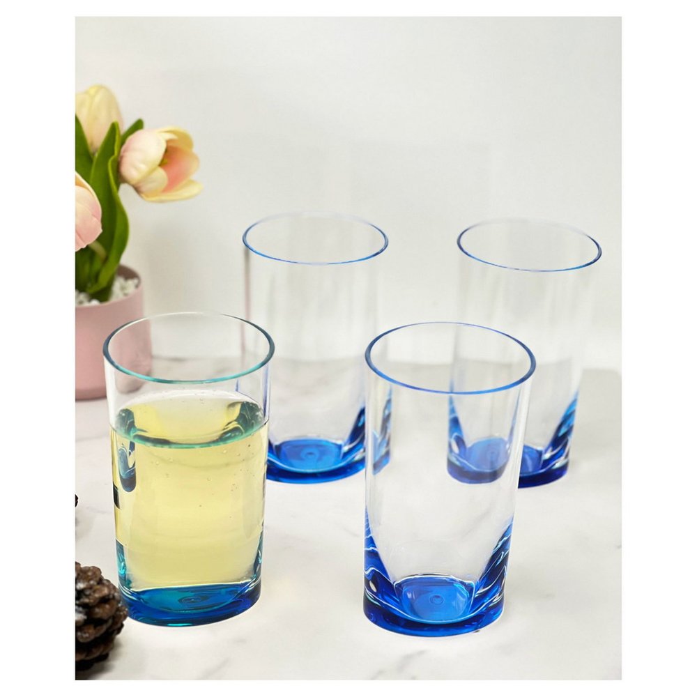 Set of Four Clear and Blue Acrylic Highball Glasses HomeRoots