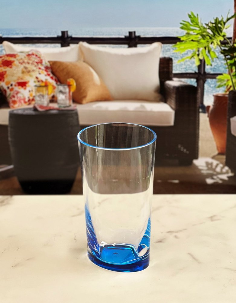 Set of Four Clear and Blue Acrylic Highball Glasses HomeRoots