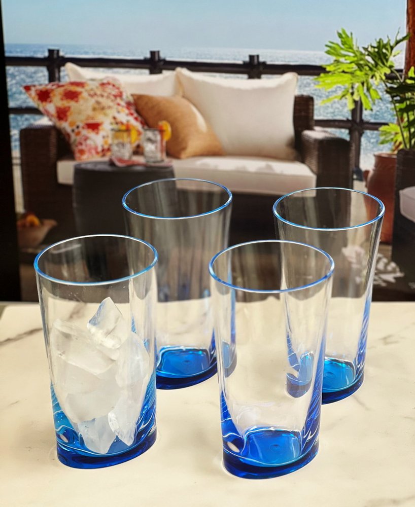 Set of Four Clear and Blue Acrylic Highball Glasses HomeRoots