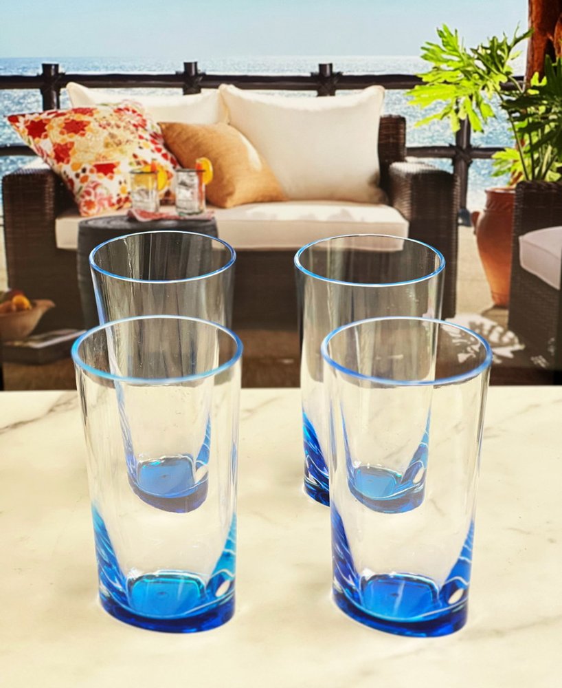 Set of Four Clear and Blue Acrylic Highball Glasses HomeRoots