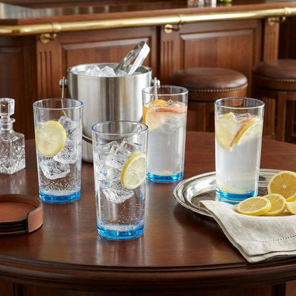 Set of Four Clear And Blue Acrylic Stemless Highball Glass HomeRoots
