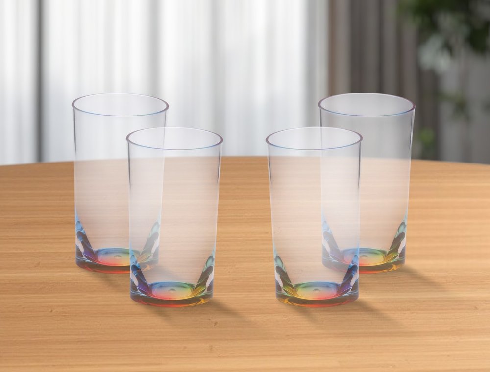 Set of Four Clear and Blue Acrylic Highball Glasses HomeRoots