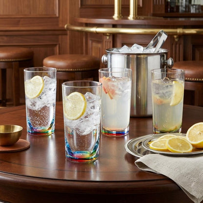 Set of Four Clear And Blue Acrylic Stemless Highball Glass HomeRoots