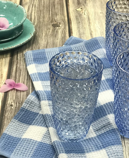 Set of Four Blue Geometric Acrylic Stemless Highball Glass HomeRoots