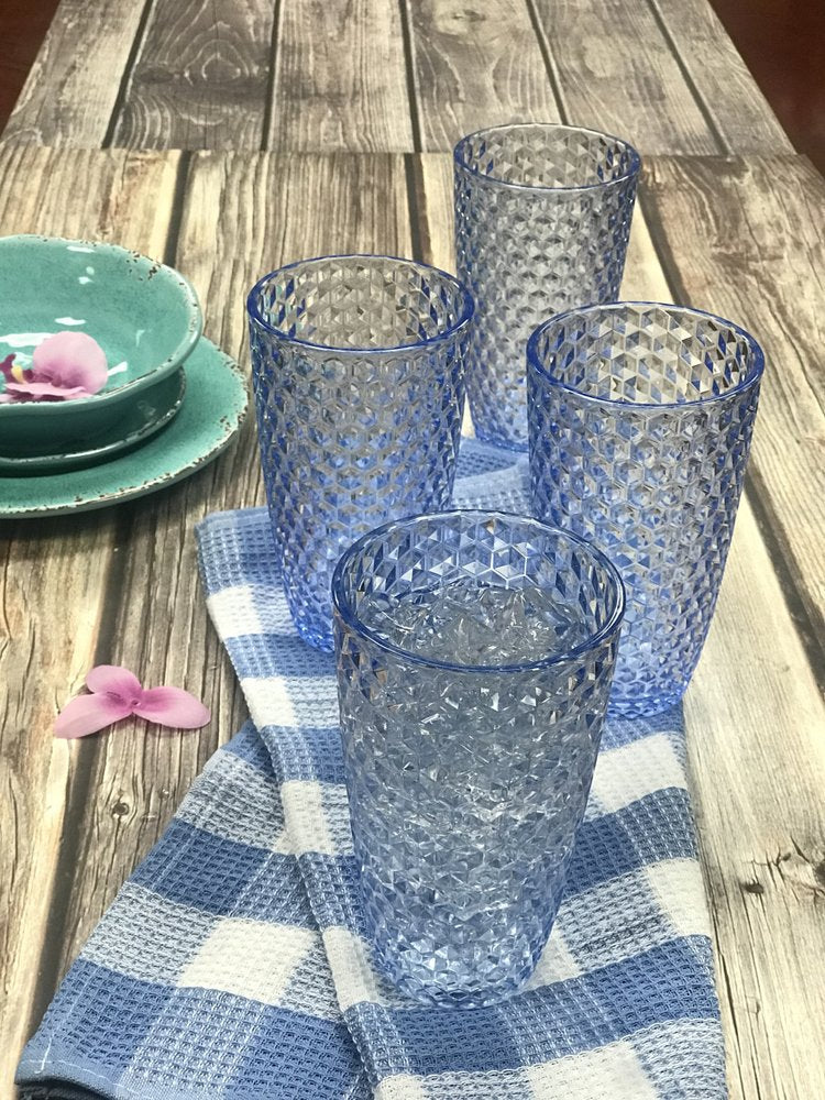 Set of Four Blue Acrylic Stemless Highball Glass HomeRoots