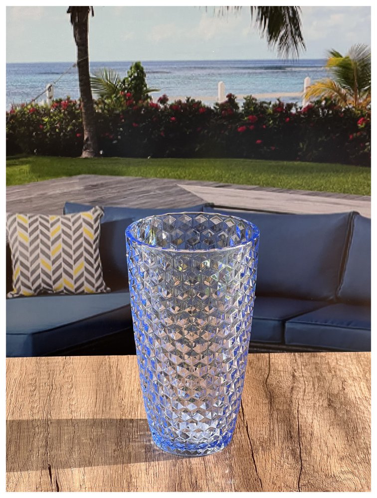 Set of Four Blue Geometric Acrylic Stemless Highball Glass HomeRoots