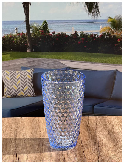 Set of Four Blue Geometric Acrylic Stemless Highball Glass HomeRoots