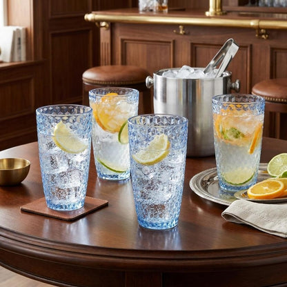 Set of Four Blue Acrylic Stemless Highball Glass HomeRoots