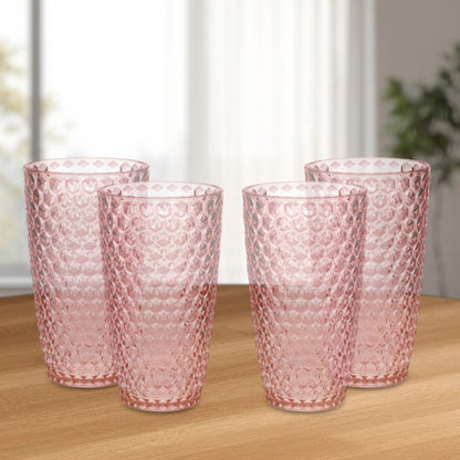 Set of Four Pink Geometric Acrylic Stemless Highball Glass HomeRoots