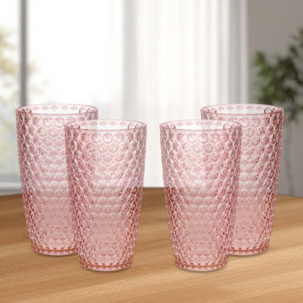 Set of Four Pink Geometric Acrylic Stemless Highball Glass HomeRoots