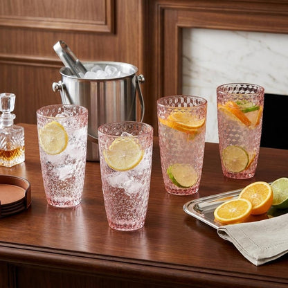 Set of Four Pink Acrylic Stemless Highball Glass HomeRoots