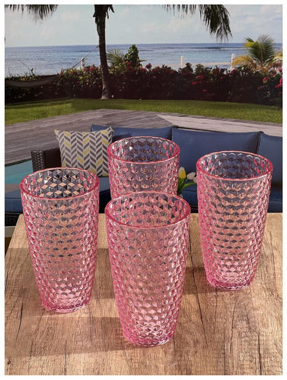 Set of Four Pink Geometric Acrylic Stemless Highball Glass HomeRoots