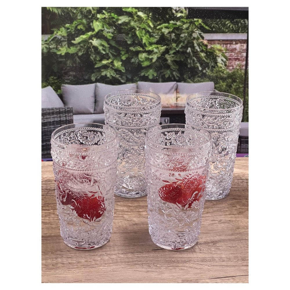 Set of Four Clear Paisley Acrylic Stemless Highball Glass HomeRoots