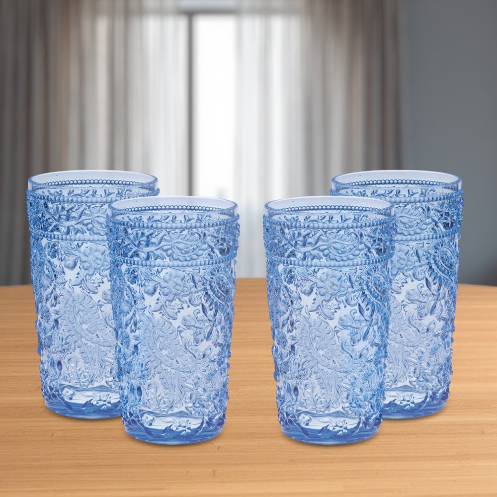 Set of Four Clear Paisley Acrylic Stemless Highball Glass HomeRoots