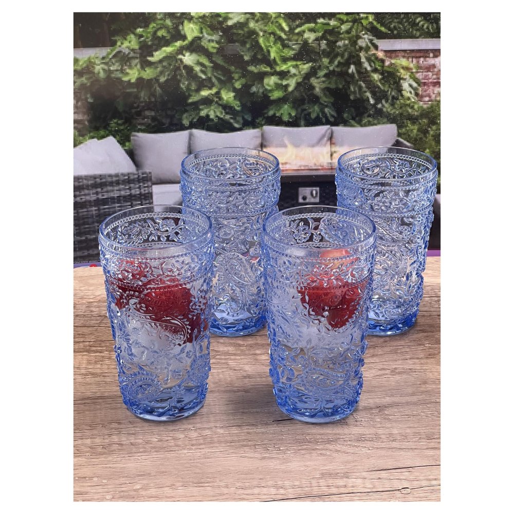Set of Four Clear Paisley Acrylic Stemless Highball Glass HomeRoots