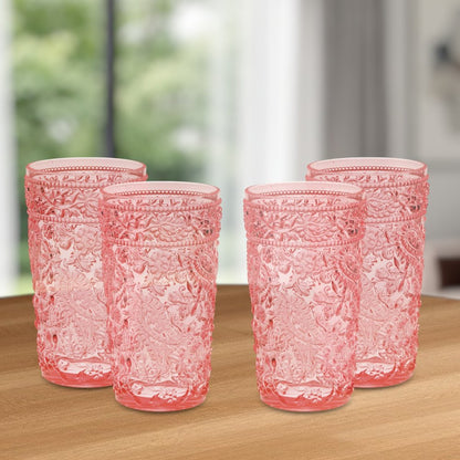 Set of Four Pink Paisley Acrylic Stemless Highball Glass HomeRoots