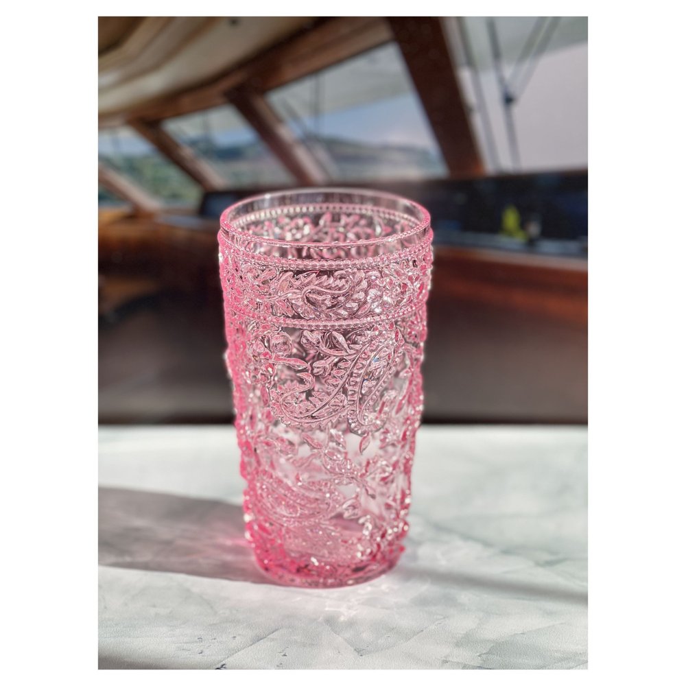 Set of Four Pink Acrylic Stemless Highball Glass HomeRoots