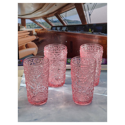 Set of Four Pink Paisley Acrylic Stemless Highball Glass HomeRoots