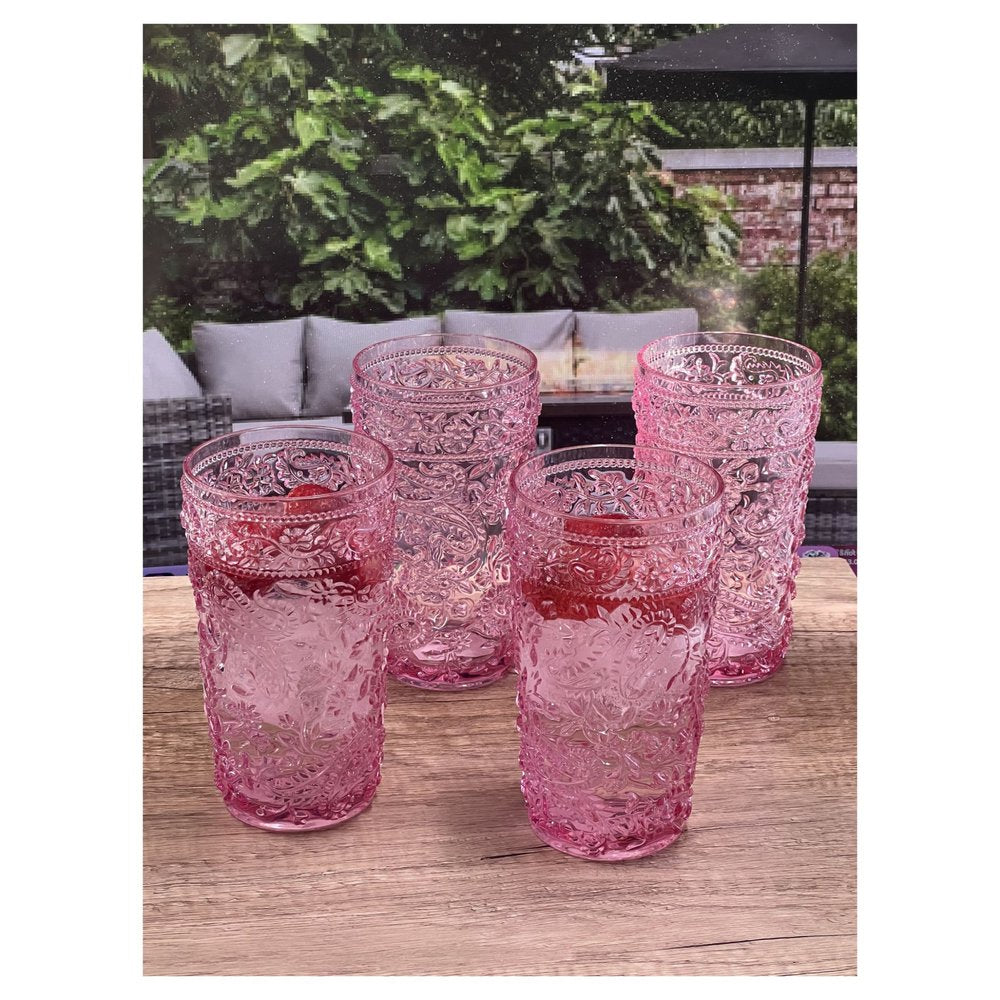 Set of Four Pink Paisley Acrylic Stemless Highball Glass HomeRoots