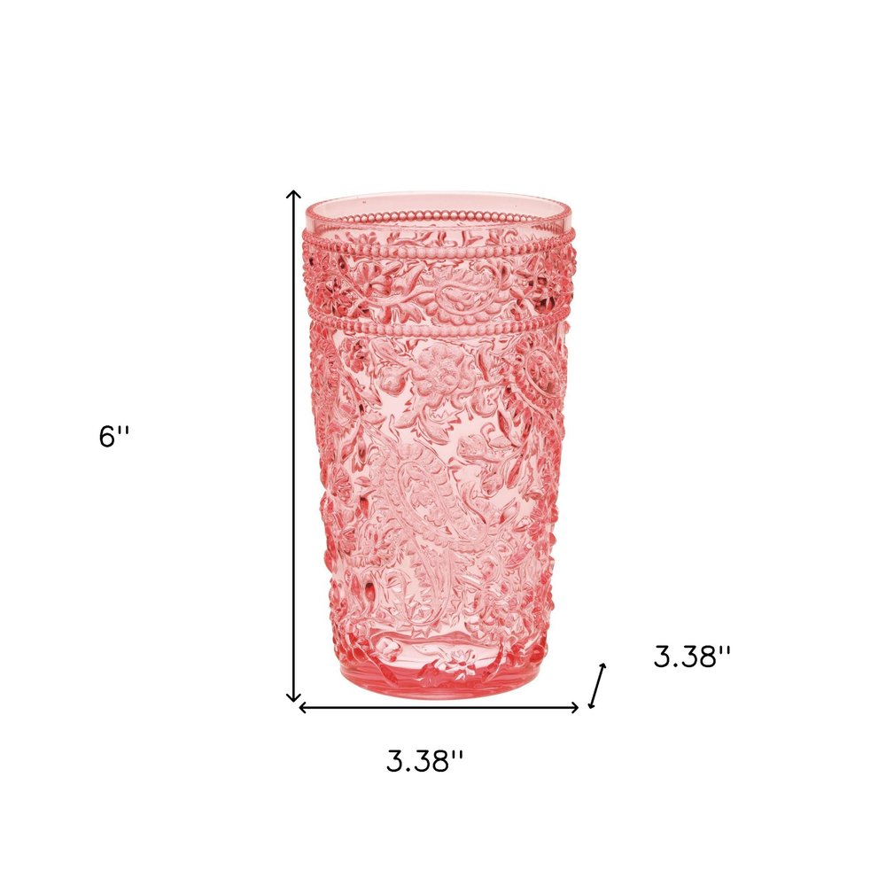 Set of Four Pink Acrylic Stemless Highball Glass HomeRoots