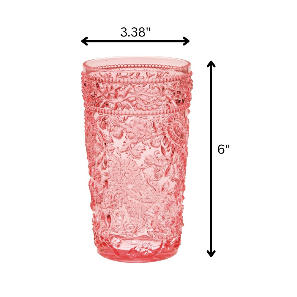 Set of Four Pink Paisley Acrylic Stemless Highball Glass HomeRoots