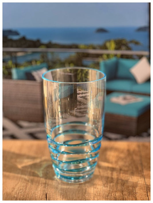 Set of Four Clear and Blue Swirl Acrylic Highball Glasses HomeRoots
