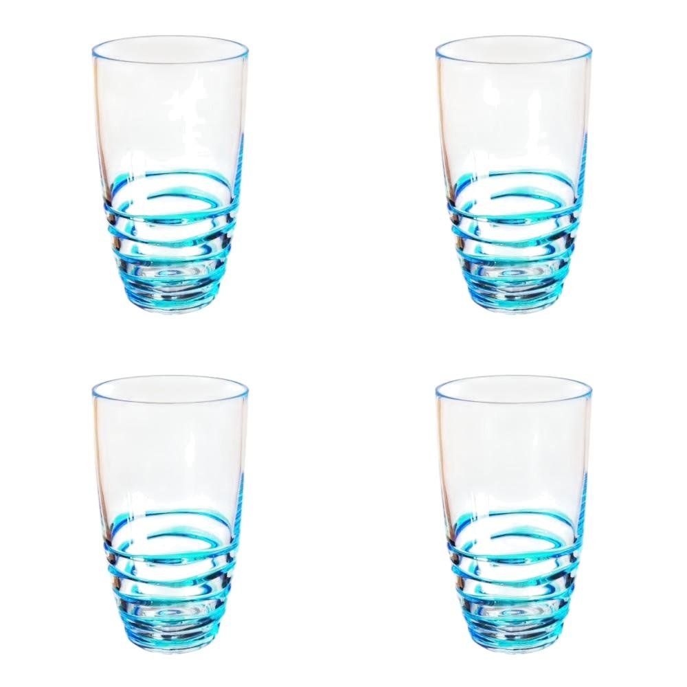 Set of Four Clear and Blue Swirl Acrylic Highball Glasses HomeRoots