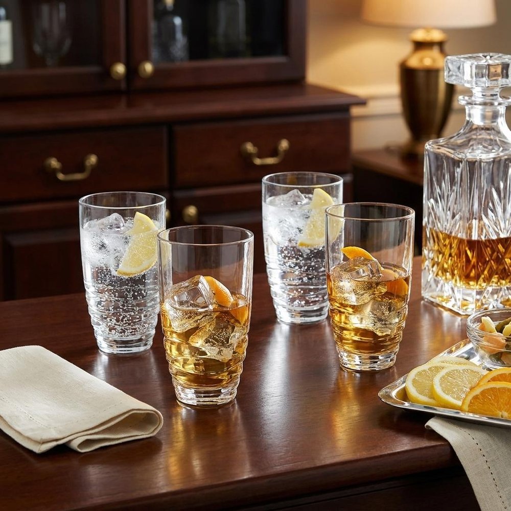 Set of Four Clear Acrylic Stemless Highball Glass HomeRoots